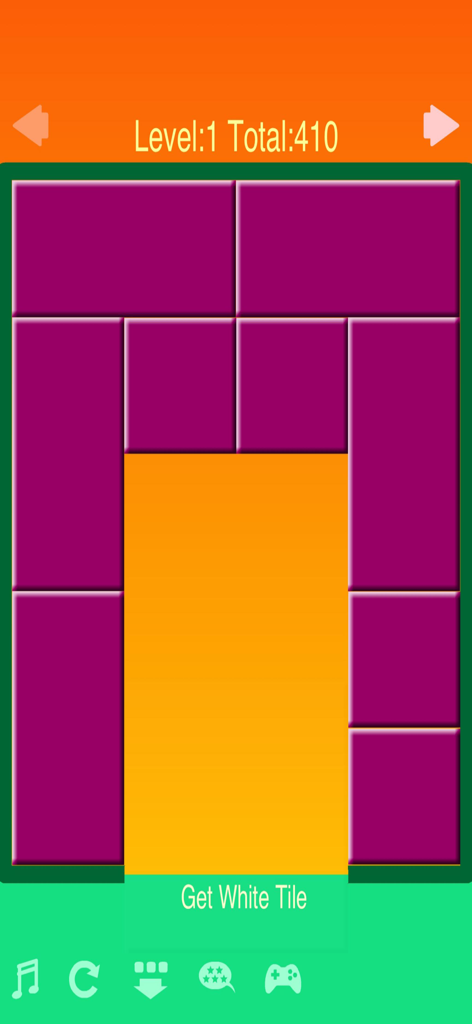 Captura de tela de jogabilidade do jogo de quebra-cabeça de blocos deslizantes Obtenha a Peça Branca mostrando o nível um.