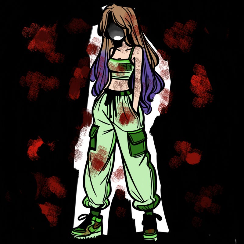 girl in baggy pants crop top and long hair