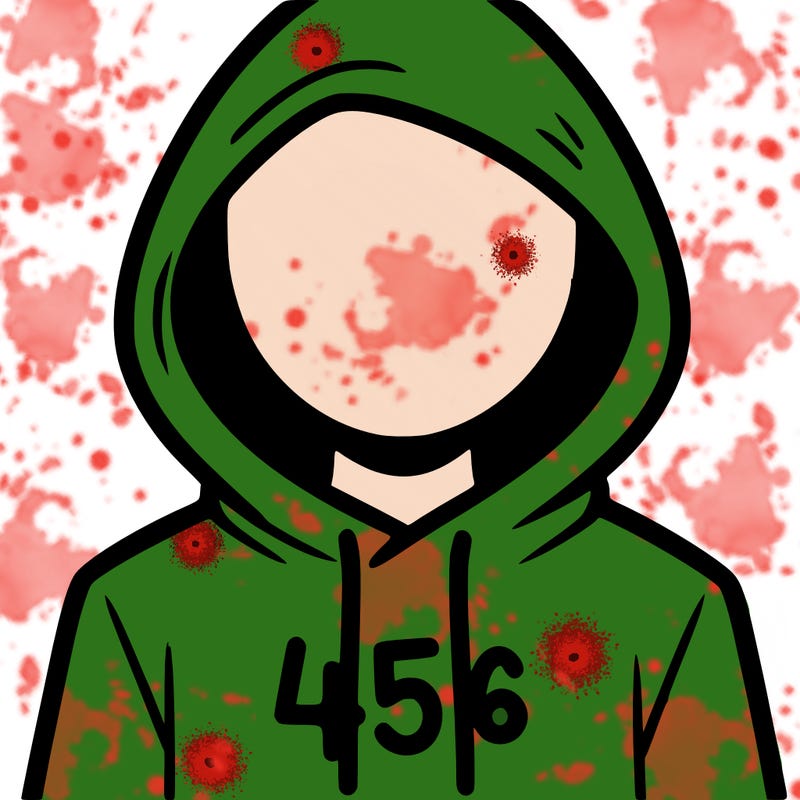 a person with non face waering a hoodie with a 456 symbol