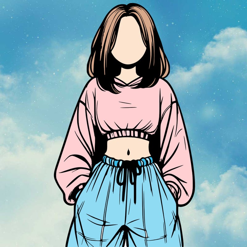 realistic girl faceless with baggy pants and a crop top