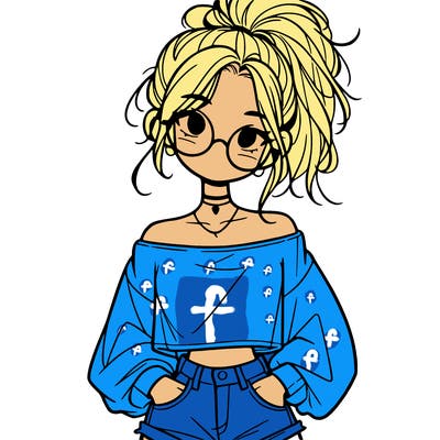 girl with a messy ponytail glasses a baggy crop top and jean shorts