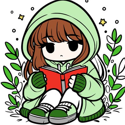 girl in oversized hoodie reading a book