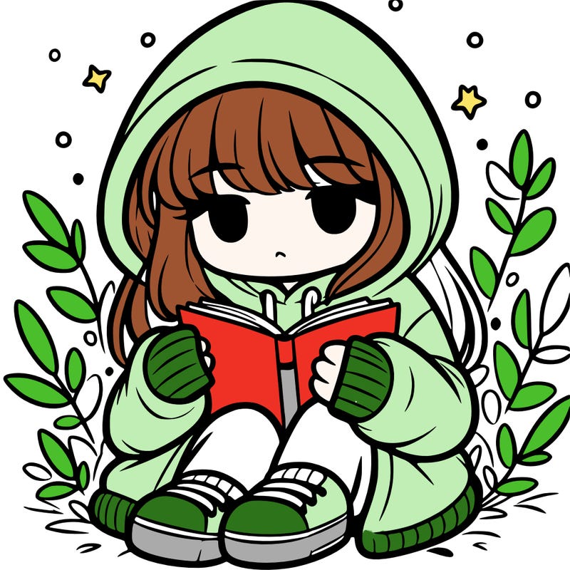 girl in oversized hoodie reading a book