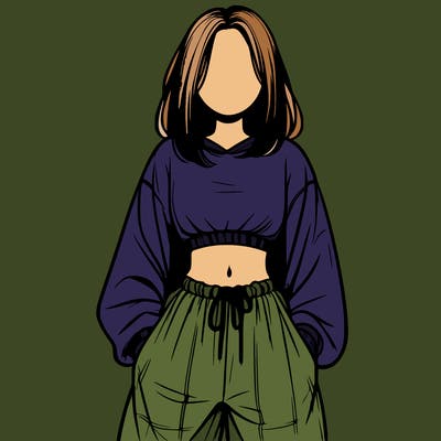 realistic girl faceless with baggy pants and a crop top