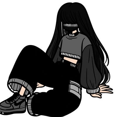 a girl with baggy pants and a crop top with long hair