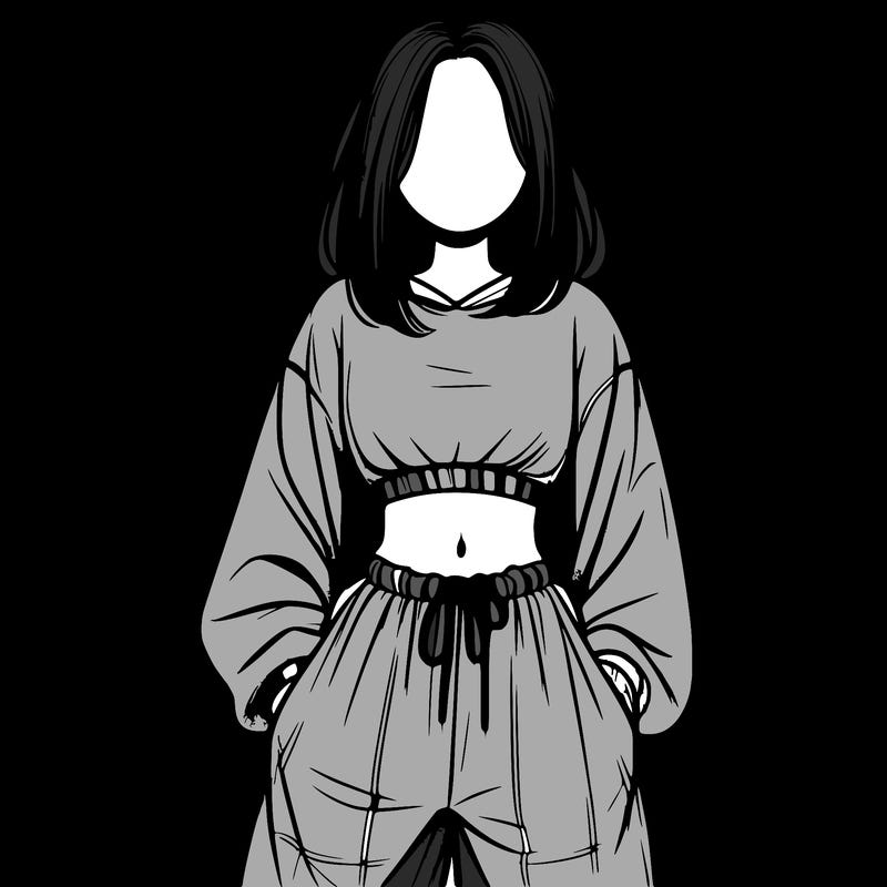 realistic girl faceless with baggy pants and a crop top