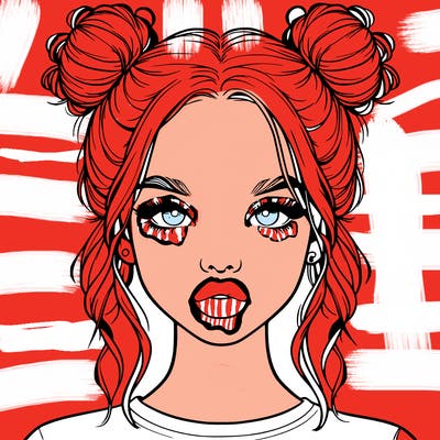 realistic girl with two buns in hair and lips