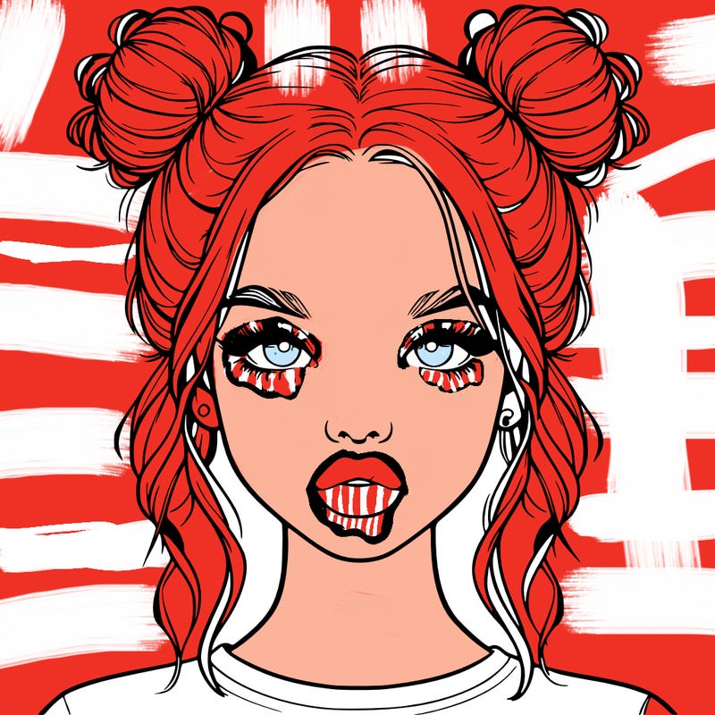 realistic girl with two buns in hair and lips