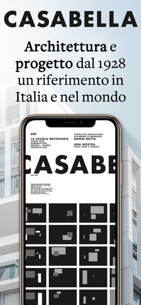 Casabella - App della rivista di architettura e design Casabella visualizzata sullo schermo di uno smartphone
