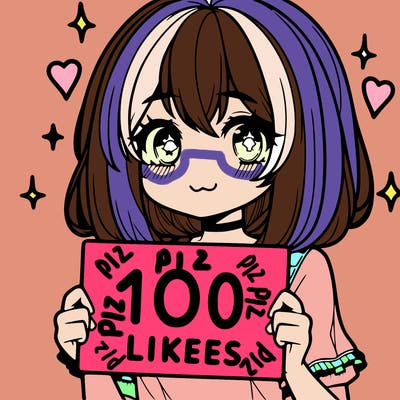 anima girl holding a 100 likes sign in her hand