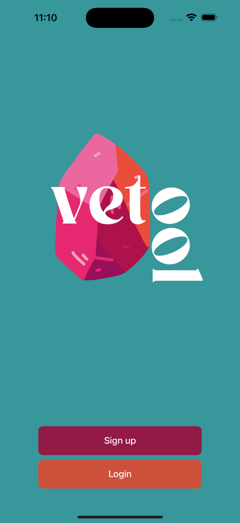 Vetool - Vetool app splash screen featuring the logo and login and sign up buttons