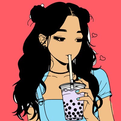 aesthetic realistic girl with boba
