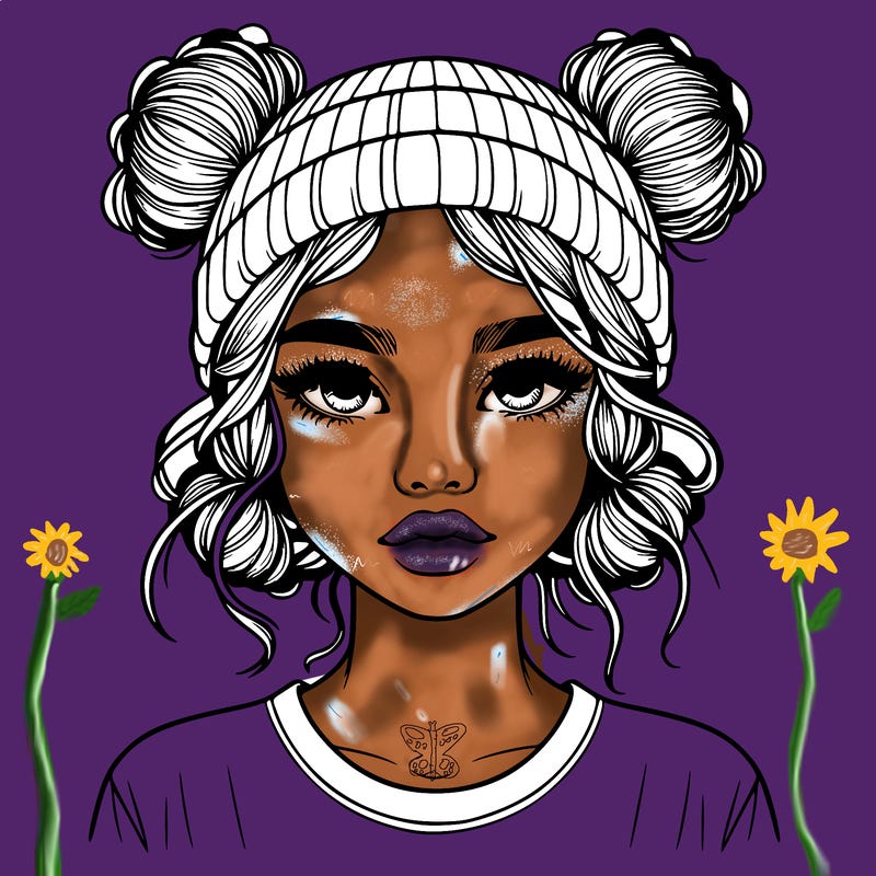 realistic girl with buns in her hair with a beanie on