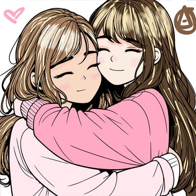 realistic two girls hugging