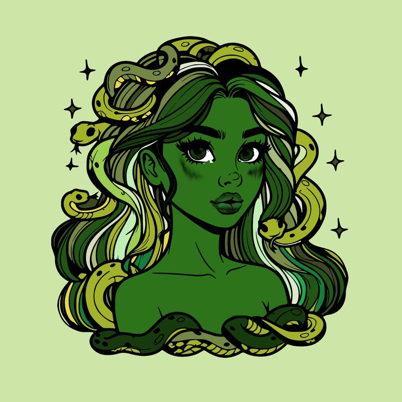 realistic girl with snakes as hair