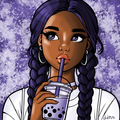 realistic girl with braided hair drinking boba