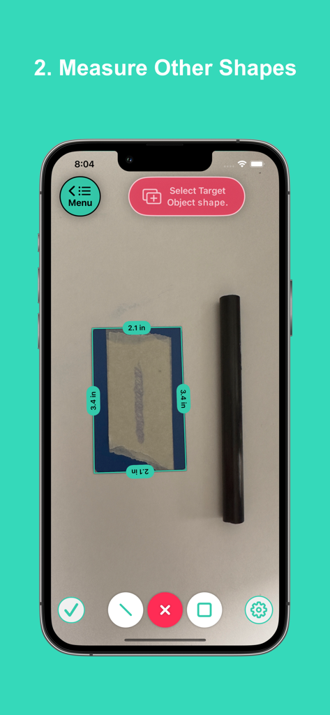 VisualRuler app measuring a rectangular object on an iPhone screen