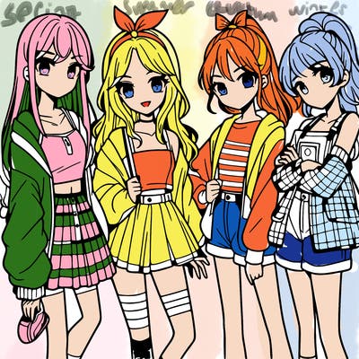 teen manga girls group of 4