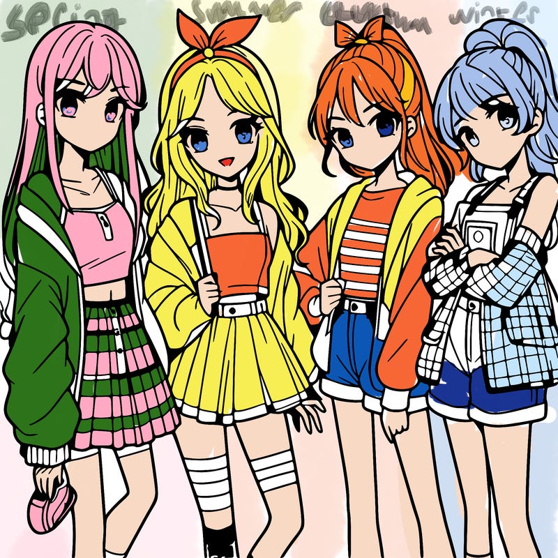 teen manga girls group of 4