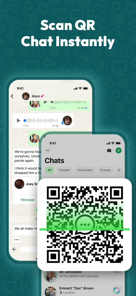 WA Dual Messenger for WhatsApp - Interfaz de escaneo de códigos QR para la configuración instantánea de cuentas duales de WhatsApp en un iPhone