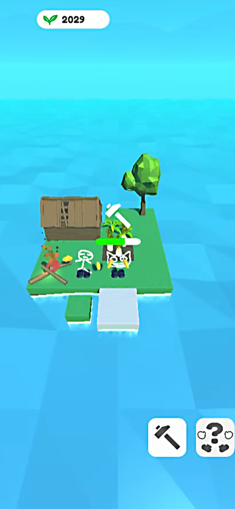 Idle Draw Earth-Fun life games - Gameplay screenshot of Idle Draw Earth showing hand-drawn characters on a small island with a hut and a tree