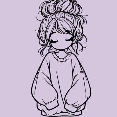 girl with baggy sweatshirt and messy bun