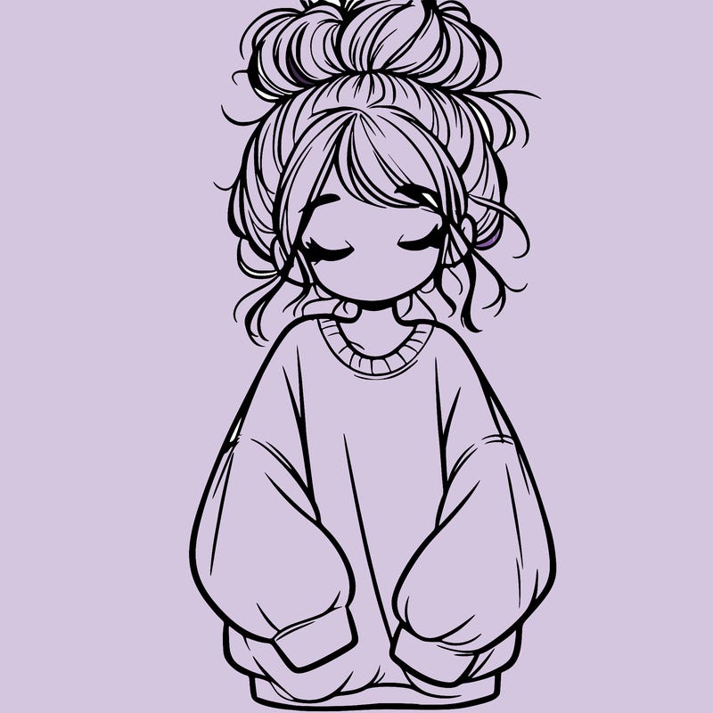 girl with baggy sweatshirt and messy bun