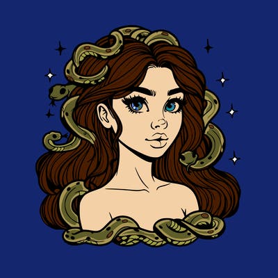 realistic girl with snakes as hair