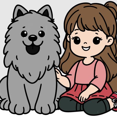 white dog and girl