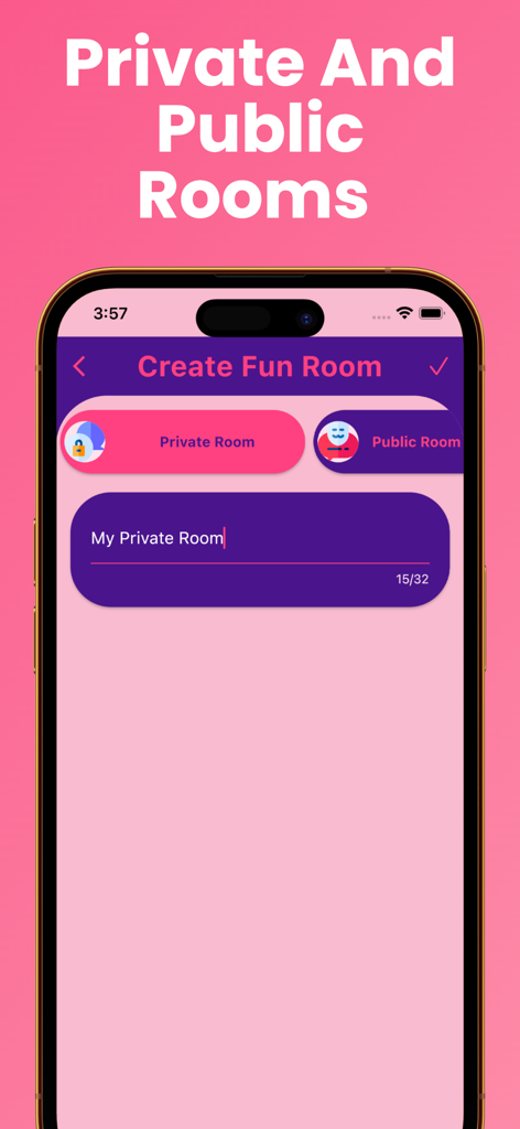 Strong Vibration app interface for creating private and public remote control rooms
