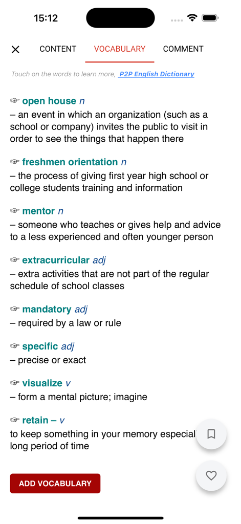 Learn English Listening: 6mins - English vocabulary list with definitions and parts of speech in the 6-minute listening app