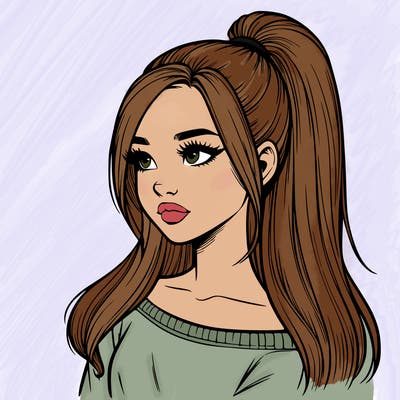 realistic girl with a high ponytail