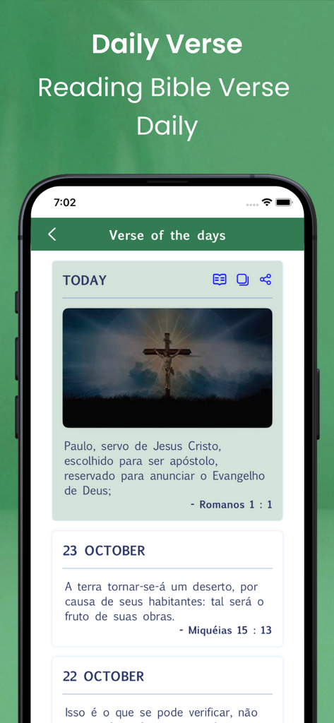 Tela de versículo diário do aplicativo móvel Bíblia para Mulher