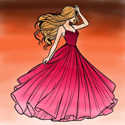 realistic woman with dress flowing in the wind