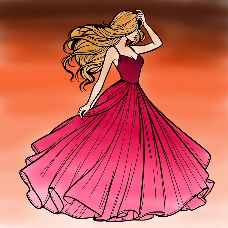 realistic woman with dress flowing in the wind