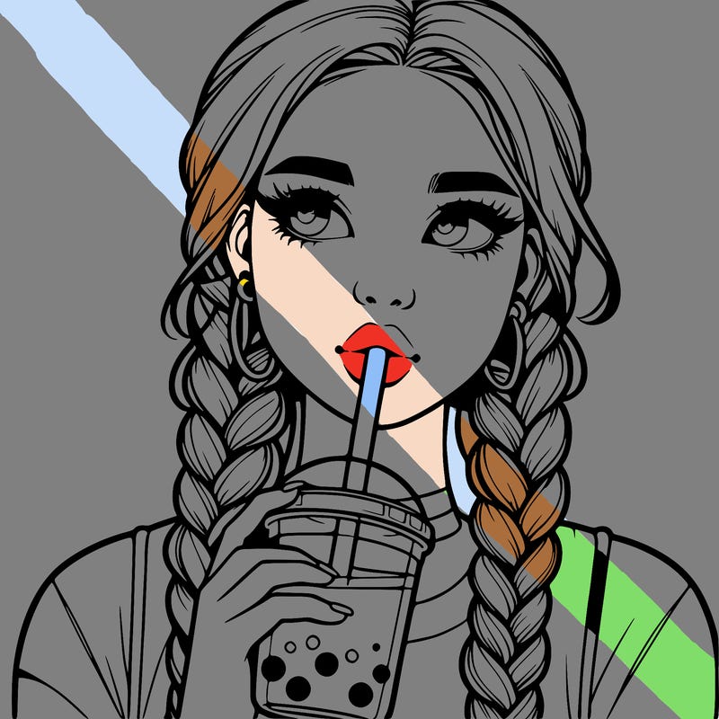 realistic girl with braided hair drinking boba