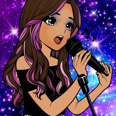 realistic girl using a mic to sing