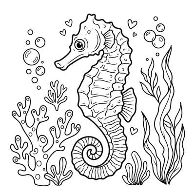 Spark your child's imagination with this delightful Tiger Tail Seahorse coloring page, perfect for kids aged 4-8. They'll love bringing this charming marine creature and its underwater world to life with vibrant colors.