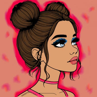 realistic girl with buns on the top of her head