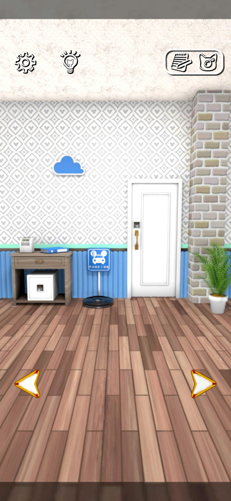 Escape Game Work From Home - Interior view of a home office in Escape Game Work From Home with puzzle elements and a white door