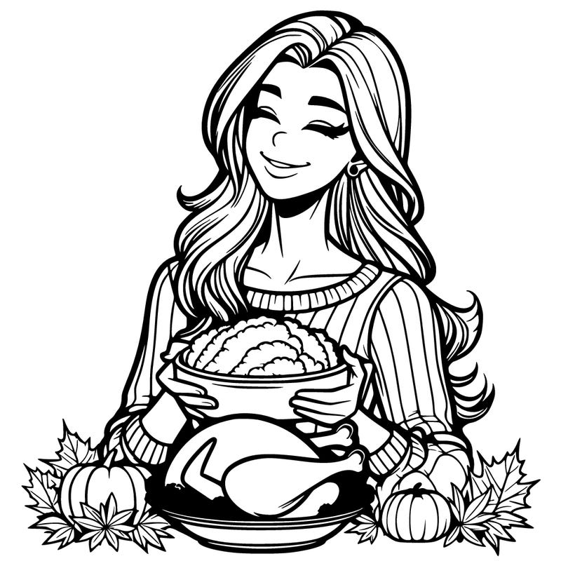 realistic woman celebrating fhanksgiving