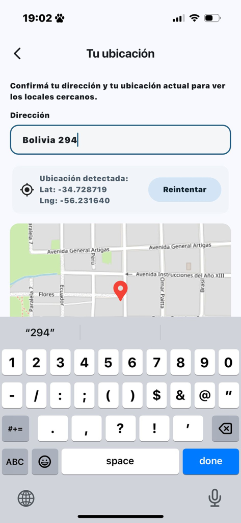 Yendo Clientes - Yendo Clientes app address entry and location map screen