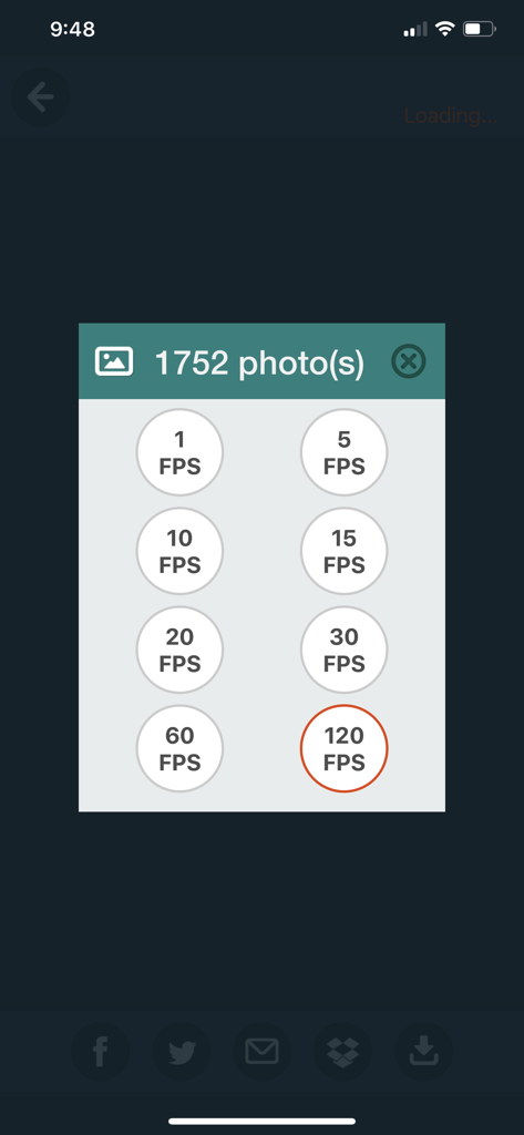 My Moment Pro - Frames per second selection menu in My Moment Pro app for video frame extraction.