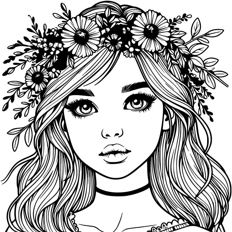 beautiful realistic girl with freckles and a flower crown