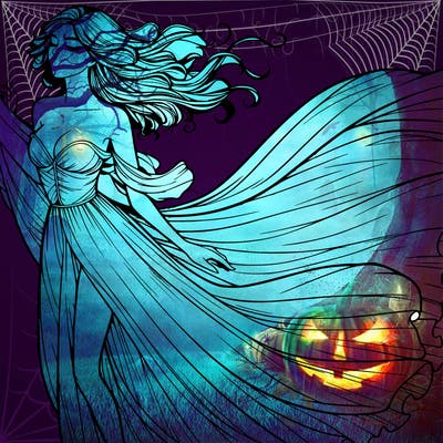 realistic woman in dress flowing the the wind