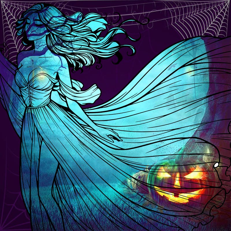 realistic woman in dress flowing the the wind