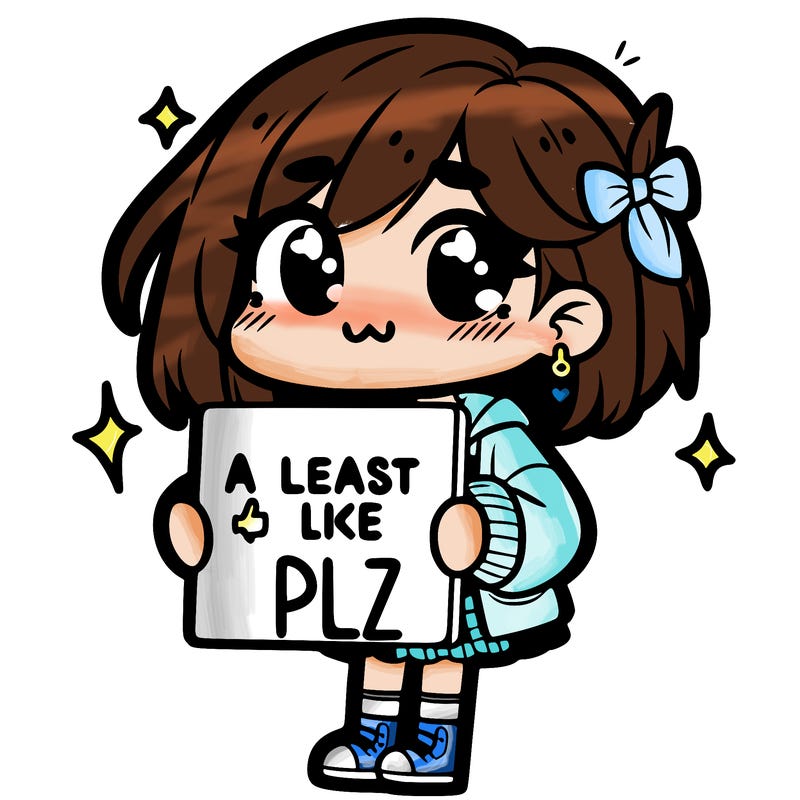 cute girl holding a sign saying a least one like plz