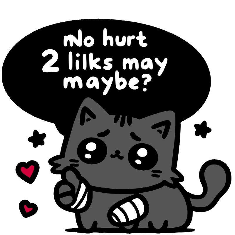 cute cat thats been hurt saiying 2 likes maybe