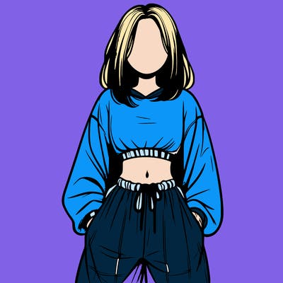 realistic girl faceless with baggy pants and a crop top