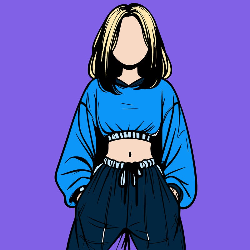 realistic girl faceless with baggy pants and a crop top
